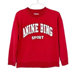ANINE BING Sweatshirt Logo Embroidered Pullover Crew Neck Red